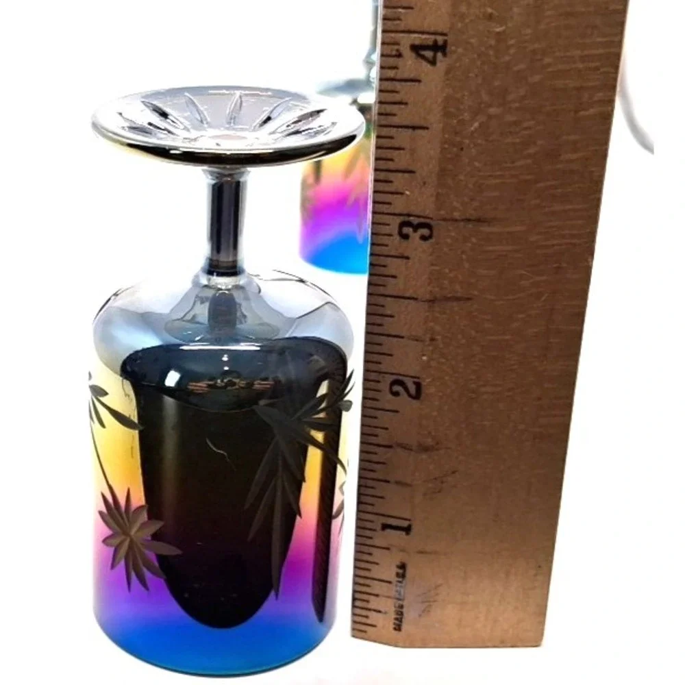 Beautiful Shot glasses or Liqueur 3 Carnival Iridescent Glass Bohemian Cut Style